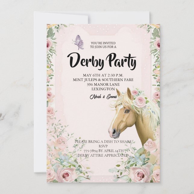 Elegant Derby-festinvitation med blomsterdekoratio Inbjudningar (Framsida)