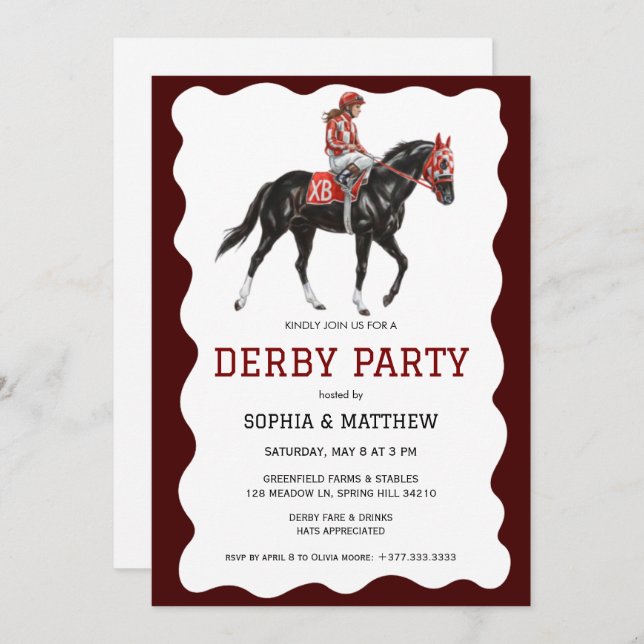 Elegant Derby Party Horse Racing Invitation Inbjudningar (Fram/baksida)
