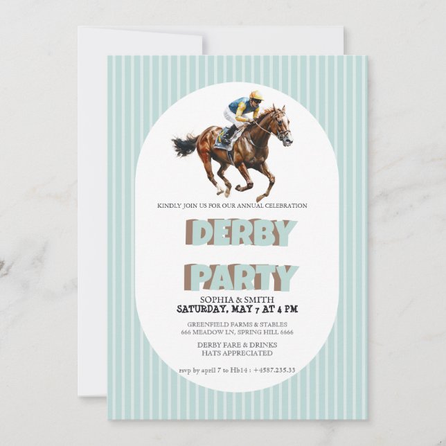 Elegant Derby Party Invitation for Horse Racing Ce Inbjudningar (Framsida)