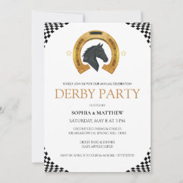 Elegant Derby Party Invitation with Gold Horseshoe Inbjudningar