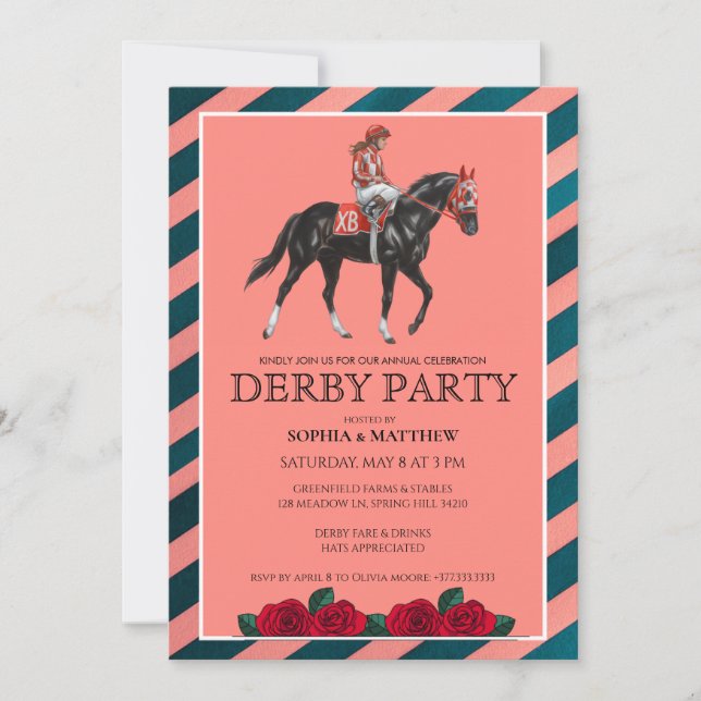 Elegant Derby Party Invitation with Horse Artt Inbjudningar (Framsida)