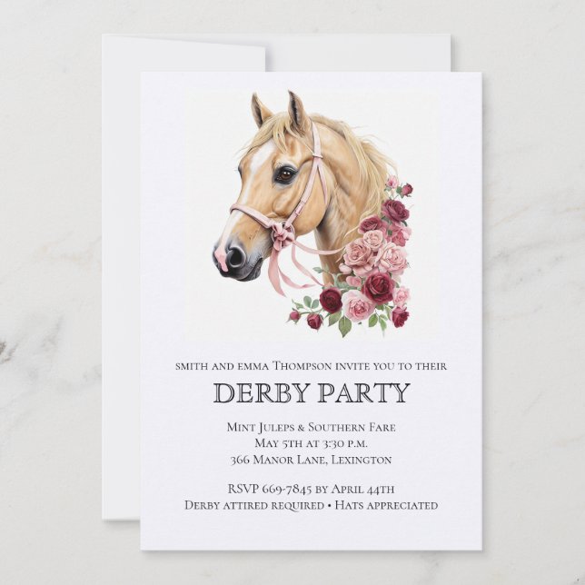 Elegant Derby Party Invitation with Horse Illustra Inbjudningar (Framsida)