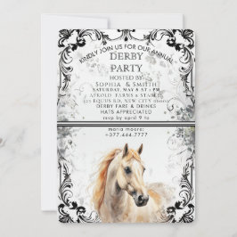 Elegant Derby Party Invitation With Horse Illustra Julkort