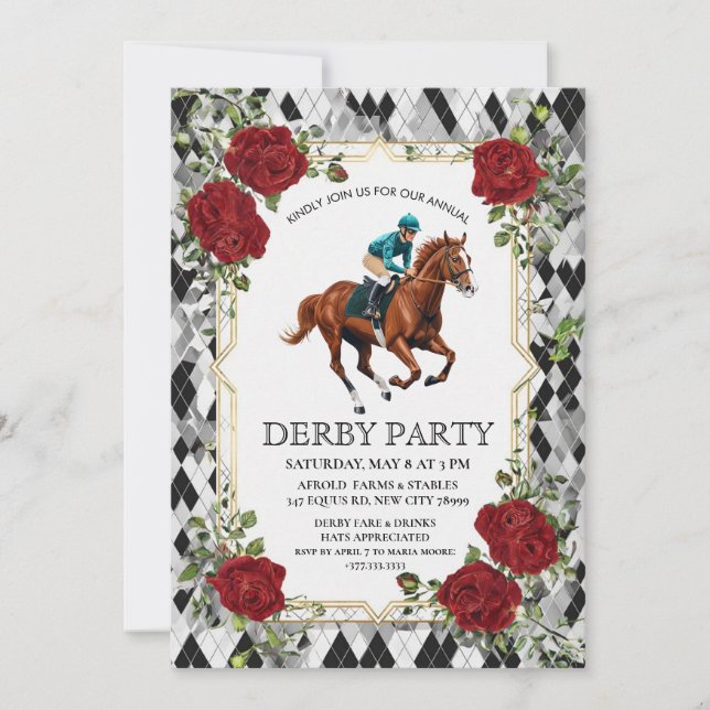 Elegant Derby Party Invitation with Horse Racing I Inbjudningar (Framsida)