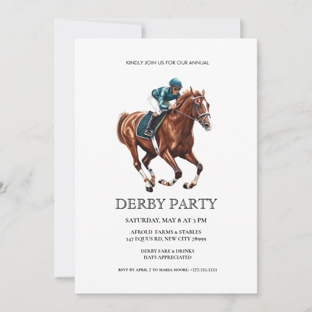 Elegant Derby Party Invitation with Horse Racing I Inbjudningar (Framsida)