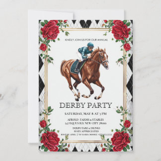 Elegant Derby Party Invitation with Horse Racing I Inbjudningar