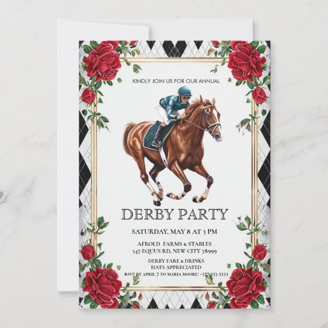 Elegant Derby Party Invitation with Horse Racing I Inbjudningar (Framsida)