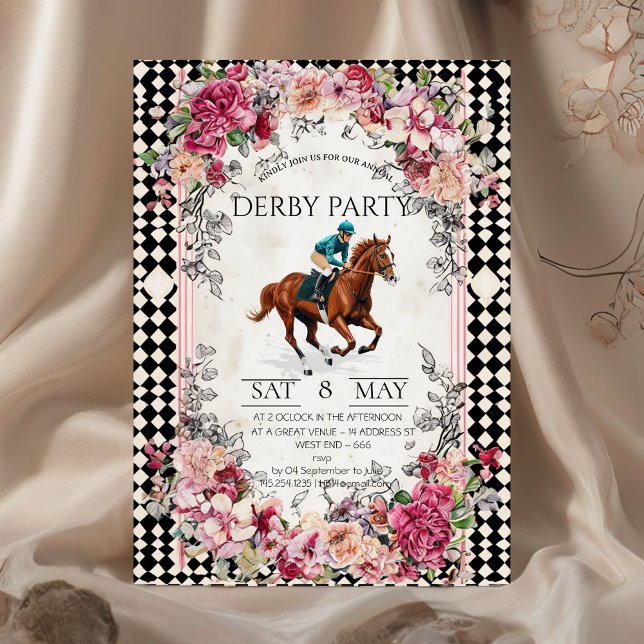 Elegant Derby Party Invitation with Horse Racing I Inbjudningar (Skapare uppladdad)