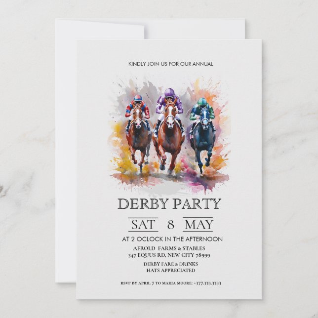 Elegant Derby Party Invitation with Horse Racing I Inbjudningar (Framsida)