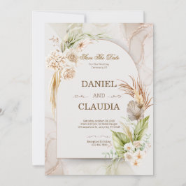 Elegant Desert Chic Pampas & Palm Wedding Invitati Inbjudningar