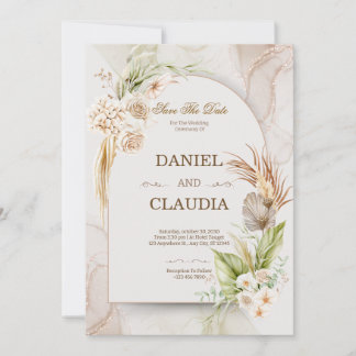 Elegant Desert Chic Pampas & Palm Wedding Invitati Inbjudningar