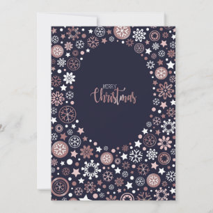 Elegant design för rosa guld- snöflingorjul julkort