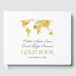 Elegant Destination Guld World Map Bröllop Gästböcker