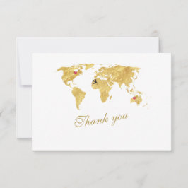 Elegant Destination Guld World Map Bröllop Tack Kort