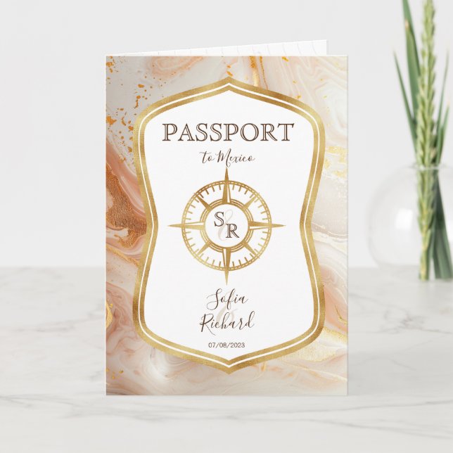 Elegant Destinationsbröllop Passport Compass Guld Inbjudan (Framsida)