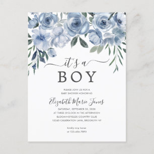 Elegant Det är en pojkdofty Blue Blommigt Baby Sho Vykort