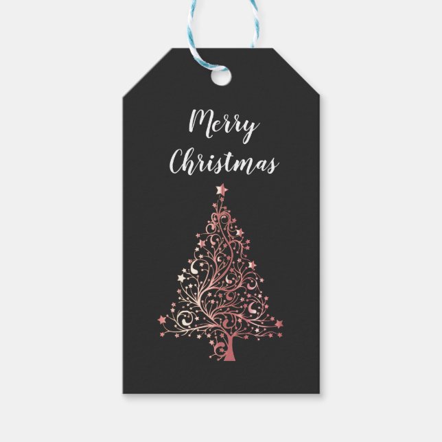 elegant, det moderna God jul ro guld träd Presentetikett (Framsidan)