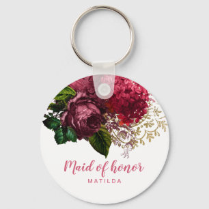 Elegant, det moderna ro guld blommigt maid of hono nyckelring