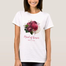 Elegant, det moderna ro guld blommigt maid of hono t shirt