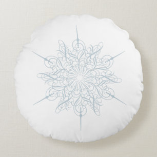 Elegant Detaljerad jul för isblått snöflingor Rund Kudde