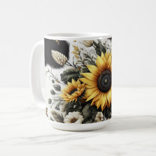 Elegant Detaljerad solrosa och Blommigt Kaffemugg