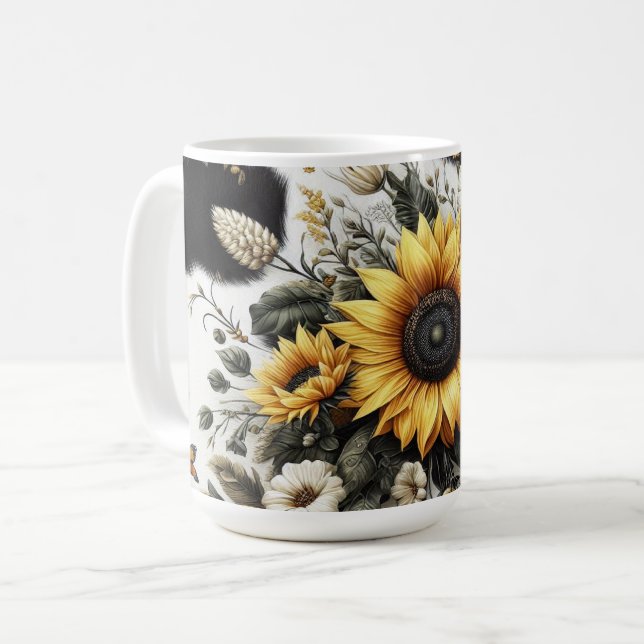 Elegant Detaljerad solrosa och Blommigt Kaffemugg (Framsida vänster)
