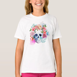 Elegant Dia de los Muertos Blommigt Skull Crew Shi T-shirt