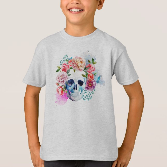 Elegant Dia de los Muertos Blommigt Skull Shirt T-shirt (Framsida)