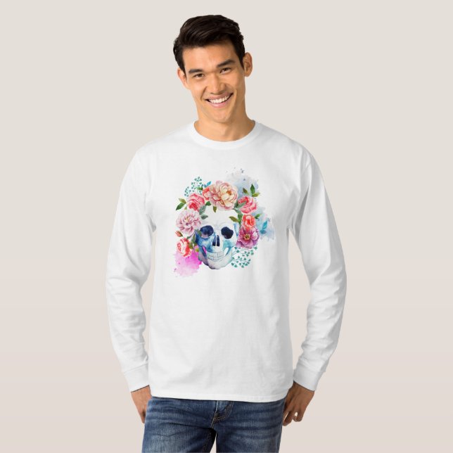 Elegant Dia de los Muertos Blommigt Skull Shirt Tee (Hel framsida)
