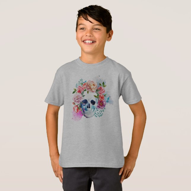 Elegant Dia de los Muertos Blommigt Skull Shirt Tee (Hel framsida)