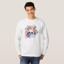Elegant Dia de los Muertos Blommigt Skull Shirt