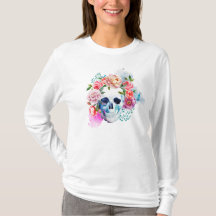 Elegant Dia de los Muertos Blommigt Skull Shirt
