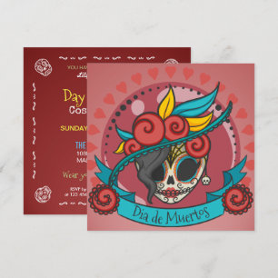 Elegant Dia de los Muertos Blommigt Skullinbjudan Inbjudningar