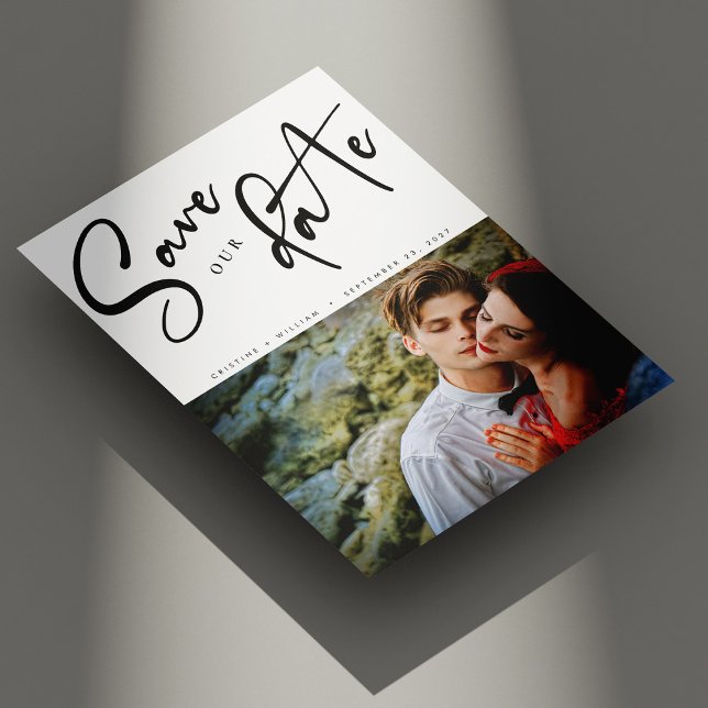Elegant Diagonal Script Foto Bröllop Spara Datumet (Personalized Elegant Diagonal Script Photo Wedding Save The Date)