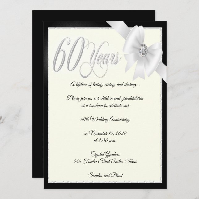 Elegant diamant 60-årsjubileum inbjudningar (Fram/baksida)