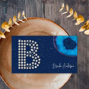 Elegant diamant blå agat initial B bokstavsmonogra Visitkort