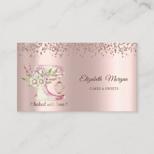 Elegant Diamant Blommig Mixer Roséguld Bageri  Visitkort (Framsida)