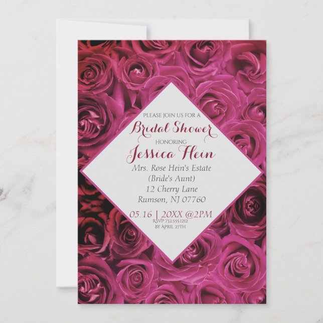 Elegant diamant bröllopsdusch rosa rosor inbjudningar (Framsida)