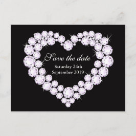 Elegant diamant hjärta spara datum svart & vit meddelande vykort