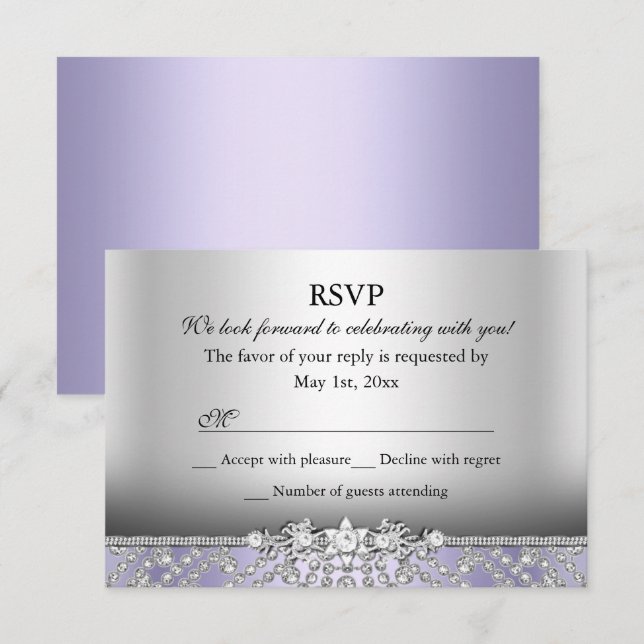 Elegant Diamant Lila RSVP Inbjudningar (Fram/baksida)