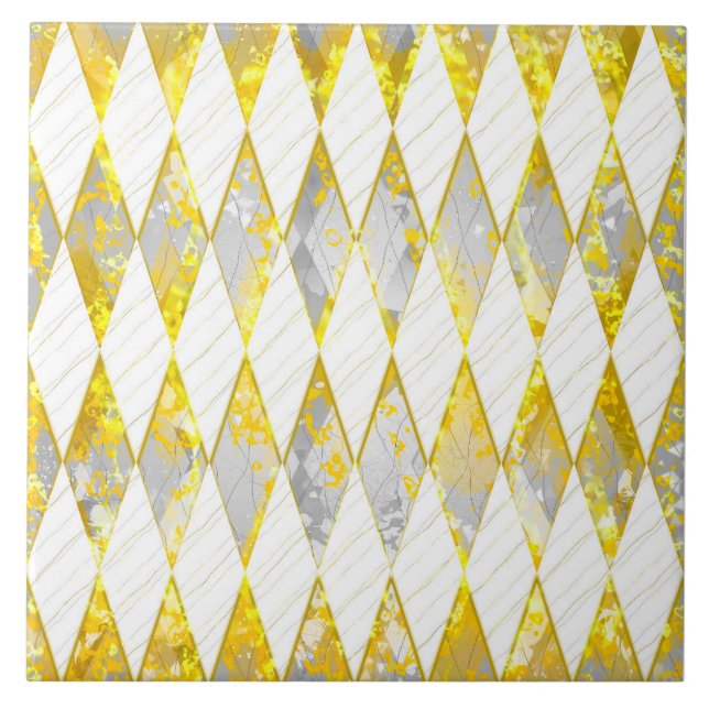 Elegant, diamant mönster, guld, vit, grått, modern kakelplatta (Framsidan)