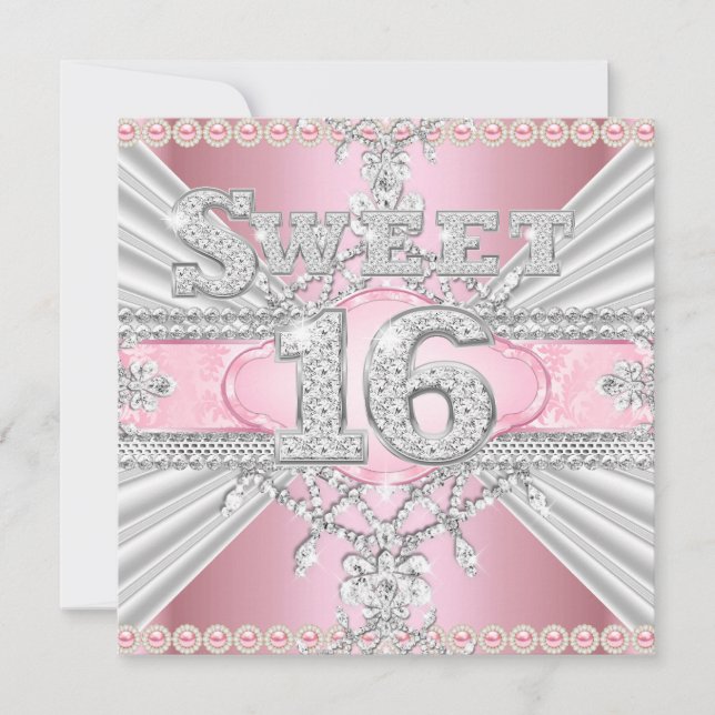 Elegant Diamant Rosa Sweet 16 Sexton Födelsedagsfe Inbjudningar (Framsida)