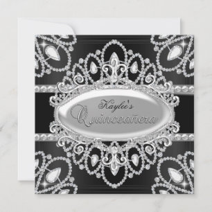 Elegant diamant svart & silver Quinceanera inbjuda Inbjudningar