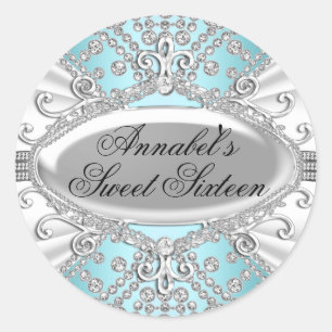 Elegant diamantblå Sweet 16 dekal Runt Klistermärke
