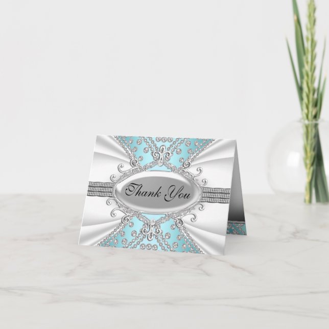 Elegant diamantblå tackkort (Framsida)