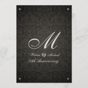 Elegant diamantdamastmonogram årsdag inbjudan