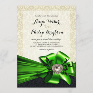 Elegant Diamante Satin Bow Bröllop   elfenbensgrön Inbjudningar