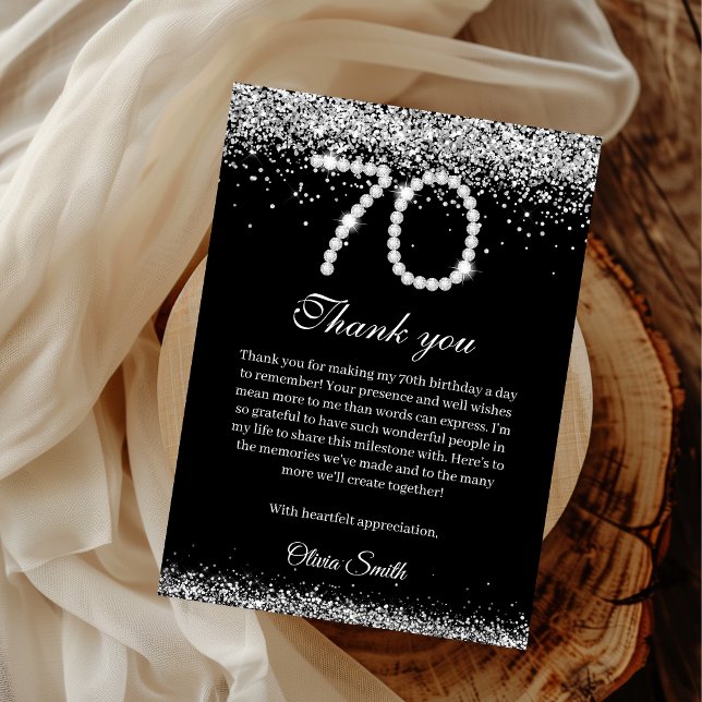 Elegant Diamanter 70:e födelsedagen - tack för dit (70th Birthday Party Thank you card)