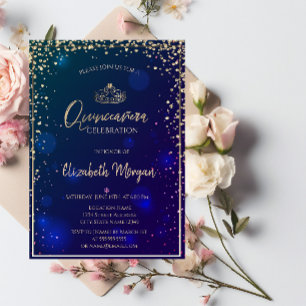 Elegant Diamanter Guld Tiara Quinceañera Inbjudningar