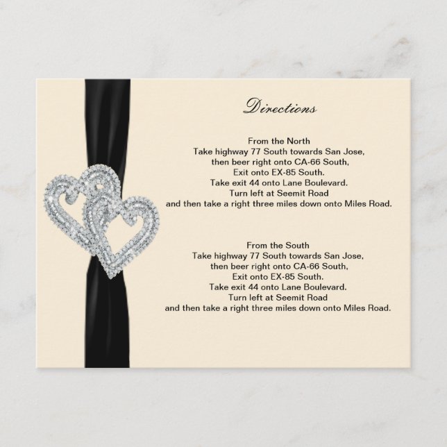Elegant Diamond Black Ribbon Direction Cards Tilläggskort (Framsida)